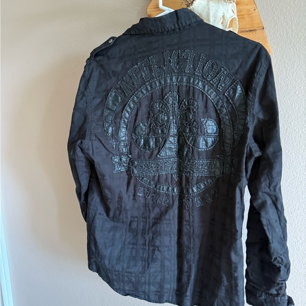Affliction Black Lightweight Shirt Jacket with Embroidered Design